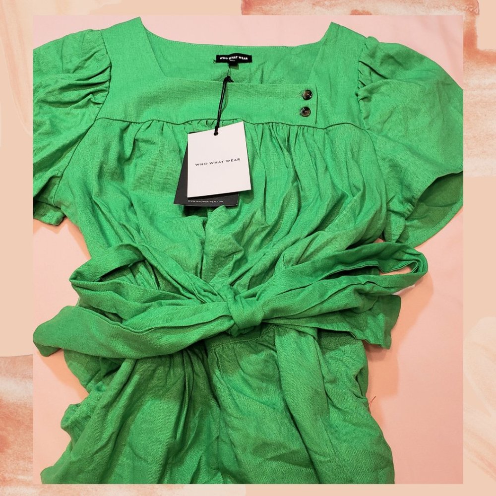 NWT Who What Wear Green Waist Tie Midi Dress - Picture 4 of 4